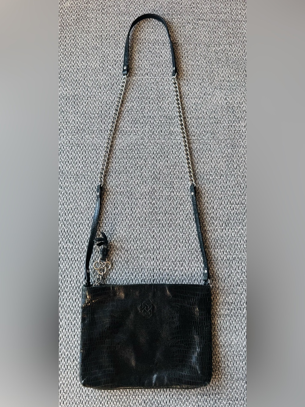 Stella & Dot Black Leather Crossbody Bag Embossed Chain Strap Tassel